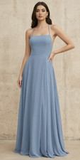 Shein Blue Sleeveless Spaghetti Strap Open Back Maxi Formal Dress w/ Slit