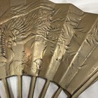 Chinese Metal Folding Hand Fan Brass Tone Embossed Crane & Bamboo Design — photo 6