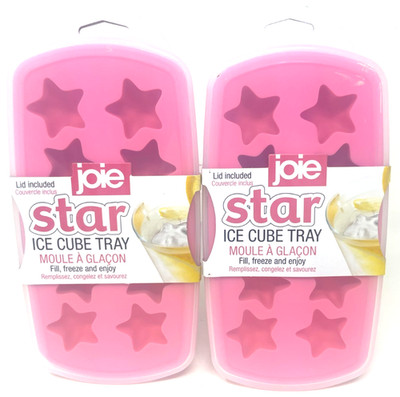 (2) Joie Star Ice Cube Tray Pink Sealed Silicone w/ Lid Included