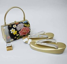 Japanese Kimono Accessory Zori Sandal Bag Set Pure Silk lady Size Japan Culture