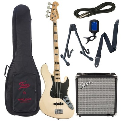 J&D JB Vintage 1975 E-Bass Set, Erle Korpus, Ahorn Hals, Single Coil, inkl.