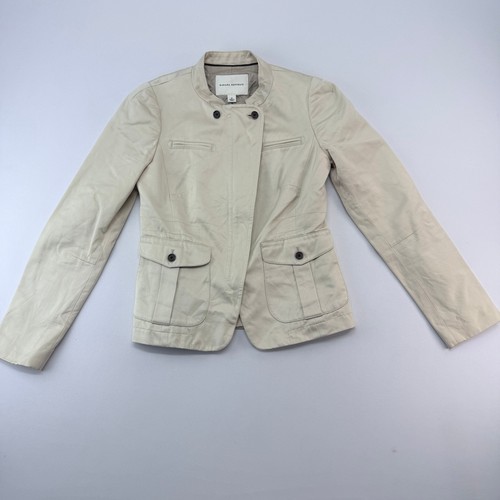Banana Republic, Banana Republic Womens Tan Cotton Utility Zip Front Mock Neck Blazer Jacket