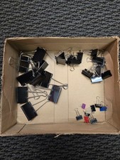 28 pc Lot Binder Clips Assorted Sizes Metal Paper Clamps Black Silver Office