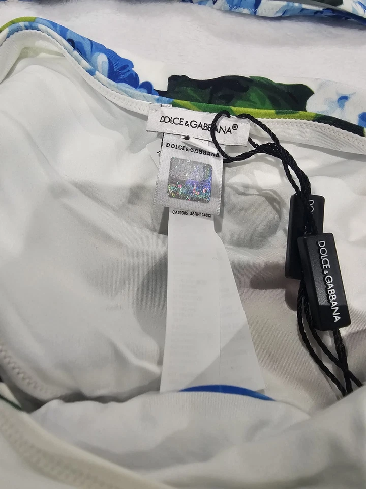 DOLCE & GABBANA Girl Swimwear Brass Logo Hydrangea Print 2pc Set Size 12 NWT - Image 3 of 4