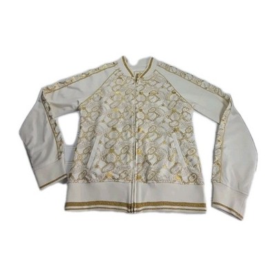 Ecko Red Y2k Track Jacket Coat Shimmery Gold & IVORY Women Large Full Zip 2000s