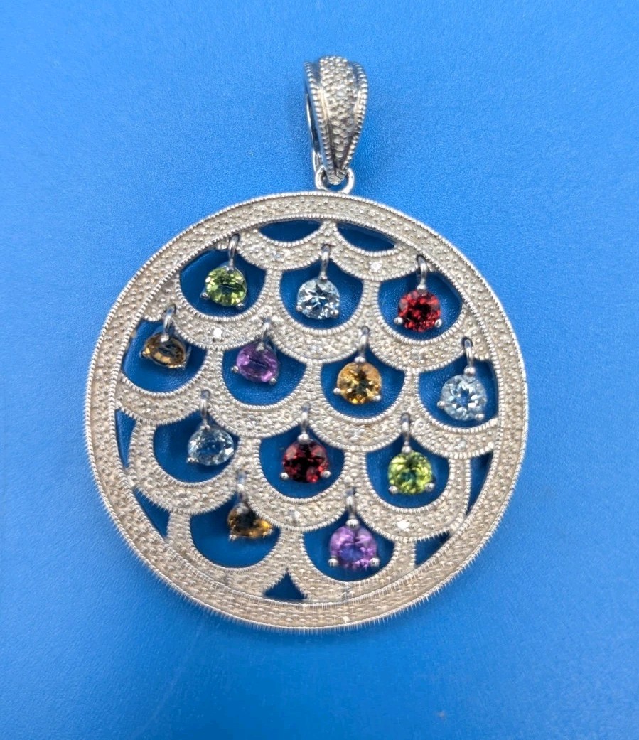 Multi-Stone Dangle, Tiny Diamond - Textured Sterl… - image 1