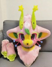 Fursuit Long haired Dog Fox Mascot Party Halloween Fur Cosplay head claws