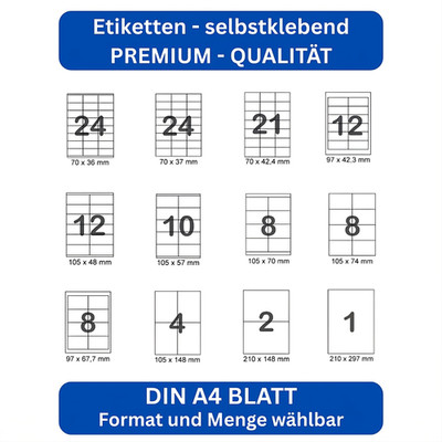 PREMIUM Etiketten selbstklebend DIN A4 Haftetiketten Universal Klebeetiketten