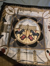 Vintage Colorful London UK Landmarks Souvenir Silk Scarf 34" x 35.5"