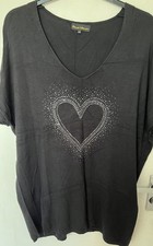 Frank Usher Women's L/Xl Black Heart Embellished Sequin Top