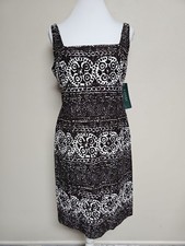 NWT LAUREN RALPH LAUREN Women's Dress Sleeveless Square Neck Cotton Brown.Size 8