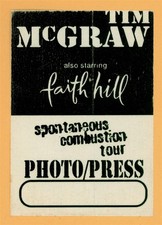 Tim McGraw 1996 w/ Faith Hill Concert Tour Photo Backstage Pass 