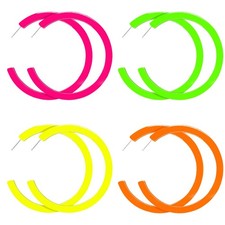 4 Pairs 80s 90s Neon Earrings for Women Retro Large Hoop Earring Candy Color Lig