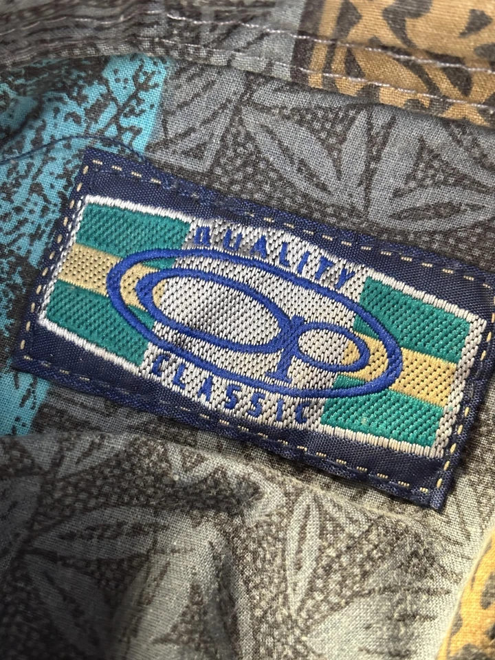 Ocean Pacific Shirt Mens Large Gray Teal Aloha Hawaiian Tribal Short Sleeve OP - Image 2 of 4