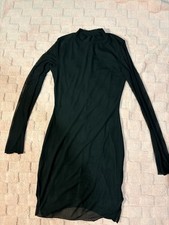 Black Jersey Bodycon Dress Mock Neck Long Sleeve Short Solid Size XS