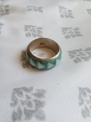 Navajo Sterling Silver Opal Inlay Band Ring - Size 12 (Signed Jim Calladitto)
