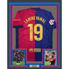 Framed Autographed/Signed Lamine Yamal 35x39 FC Barcelona Jersey Beckett BAS COA