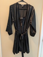 Vtg Nine  Co Black 2-Piece Slip Set. Lace Bodice Nightgown and Lace Trim Robe
