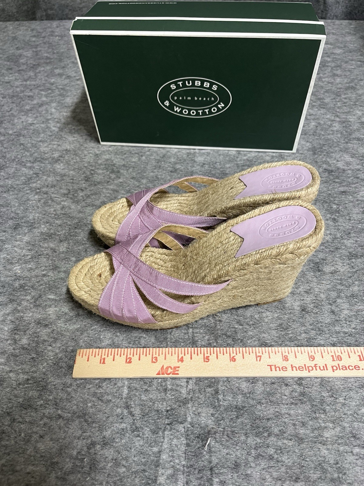 Stubbs Wooton Sandals Womens 11 Lavender Grace Espadrilles Wedges Rib Open Toe
