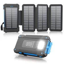 38800mAh Solar Power Bank with 4 Solar Panels, Waterproof USB-C Fast Charging