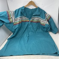 Turquoise Blue Cotton Pullover Handwoven Embroidered Native American Top 5 