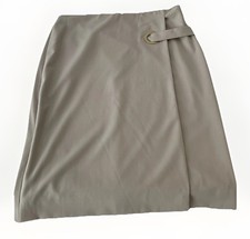 CALVIN KLEIN STYLISH BEIGE SKIRT, LINED, OVERLAPPING WITH BUCKLE, SIZE 6