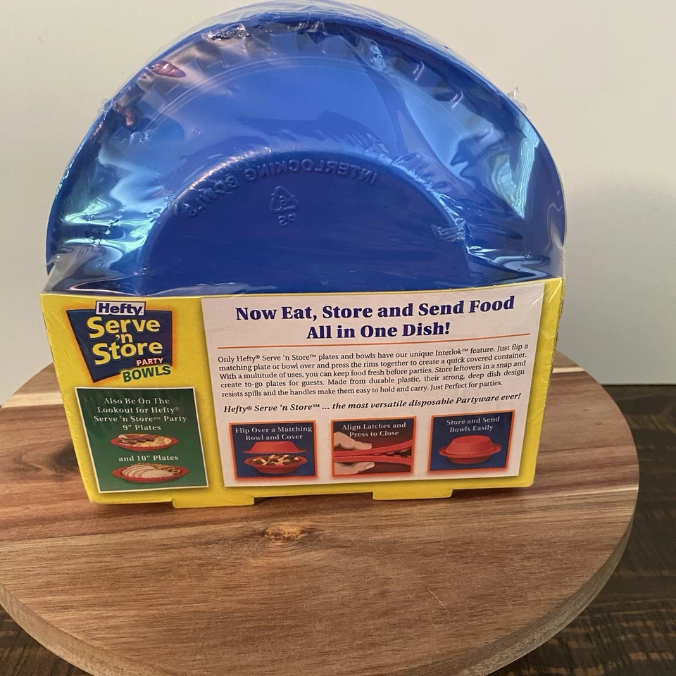 Cuencos de fiesta Hefty Serve N Store 22 unidades 18 OZ cada uno azul entrelazado nuevos sellados Foto 2 de 2