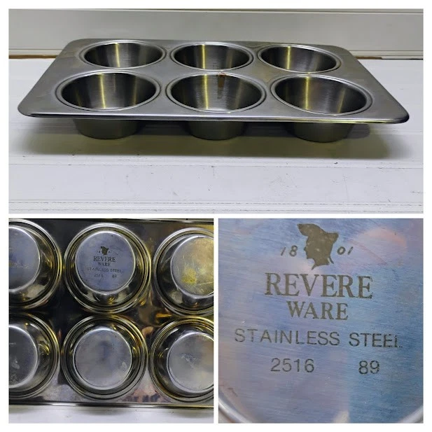 Revere Ware Bake Ware 6 Cup Muffin Cupcake Pan Stainless Steel Baking Tin 11 x 7
Opens in a new wind