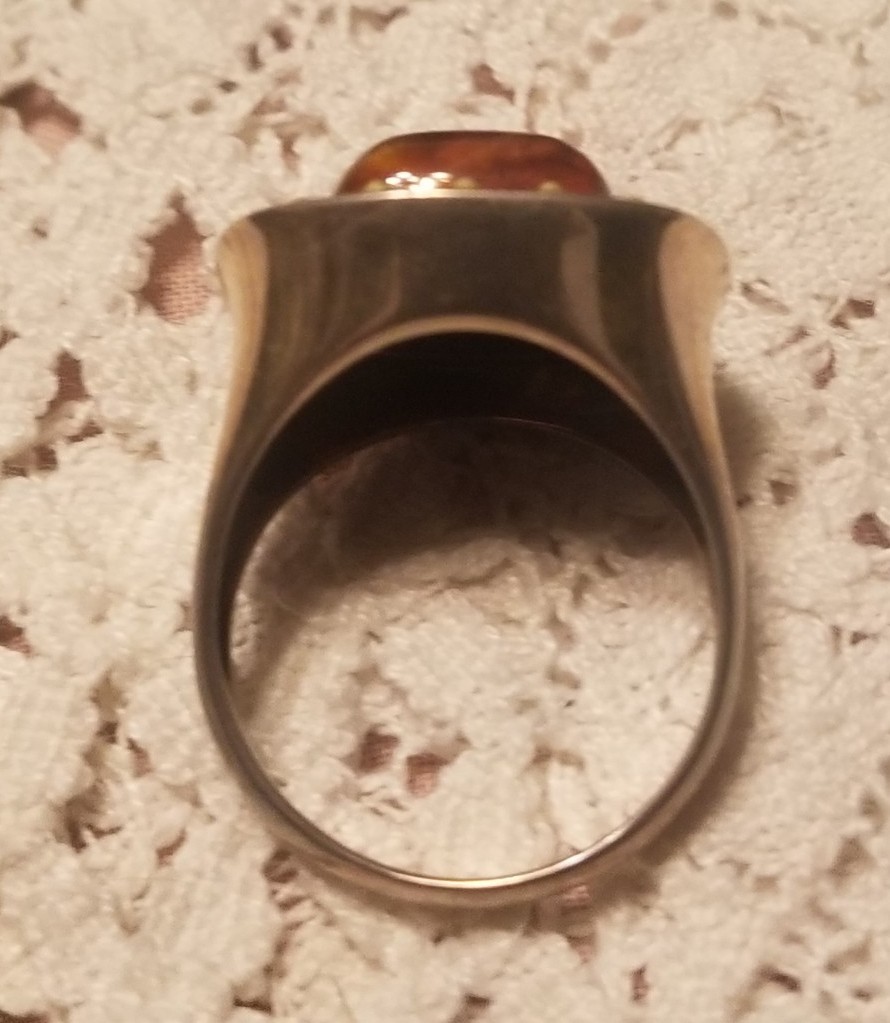 Amber Statement Ring Size 10, Sterling Silver 925 - image 5