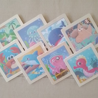 SEA CREATURES - 8 Sets of Wooden Jigsaw Puzzles for Kids 3-5 Year Old 9 Pcs ea