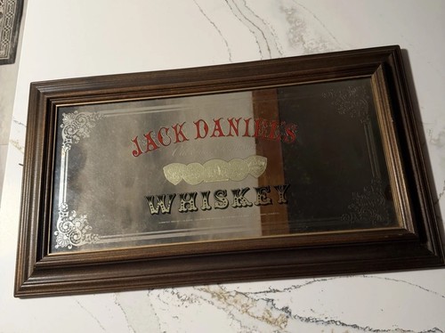 Vintage Jack Daniels Whiskey Mirror 17”x30” Wood Frame Bar Man Cave JD!! 1970s!