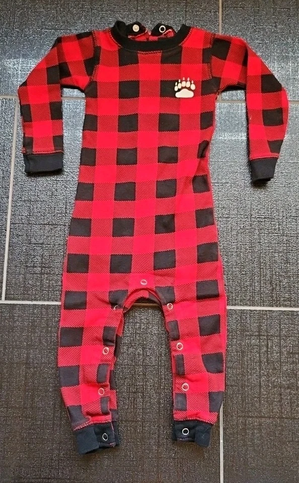 Sz 18 Months Pajamas Lazy One Bear Cheeks Red Black Check Christmas Winter  - Image 3 of 4