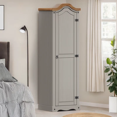 Corona Wardrobe 1 Door Arch Top Grey Wax Solid Pine Mercers Furniture®