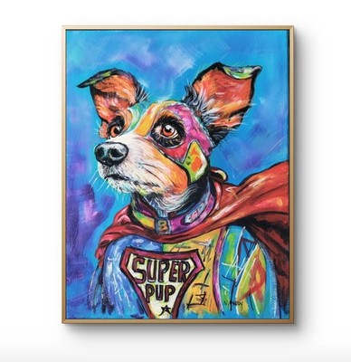 Original Expressionist Colorful Super Hero Dog 14 x 11  Acrylic Painting