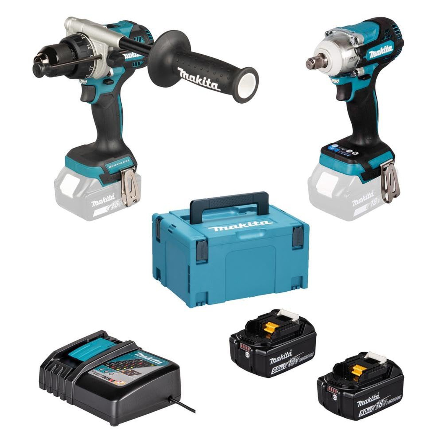 Makita DLX2590TJ 18V LXT Brushless Combi Drill & Impact Wrench Twin Kit With ...