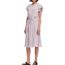 DKNY NEW Women's Shimmer-Stripe Flutter-sleeve Drawstring-Waist Dress TEDO