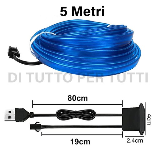 Striscia LED USB Decorativa colore blu luce interno auto neon stringa 5 metri - Foto 2 di 7