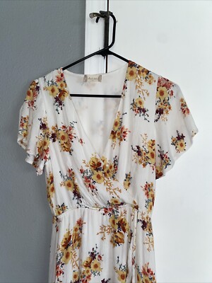 Altar'd State Delphine High Low Flowy Faux Wrap Dress Women's S Cream  Floral | eBay