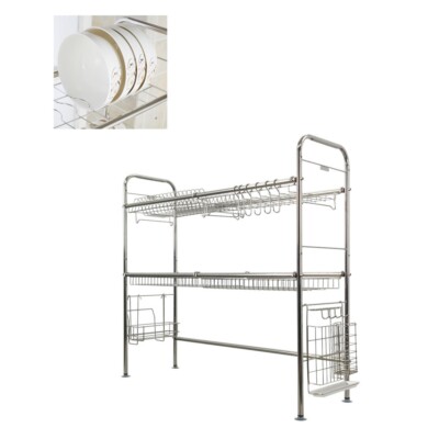 2-Tier Stainless Steel Kitchen Shelf Dish Drying Rack Storage Tableware Stand