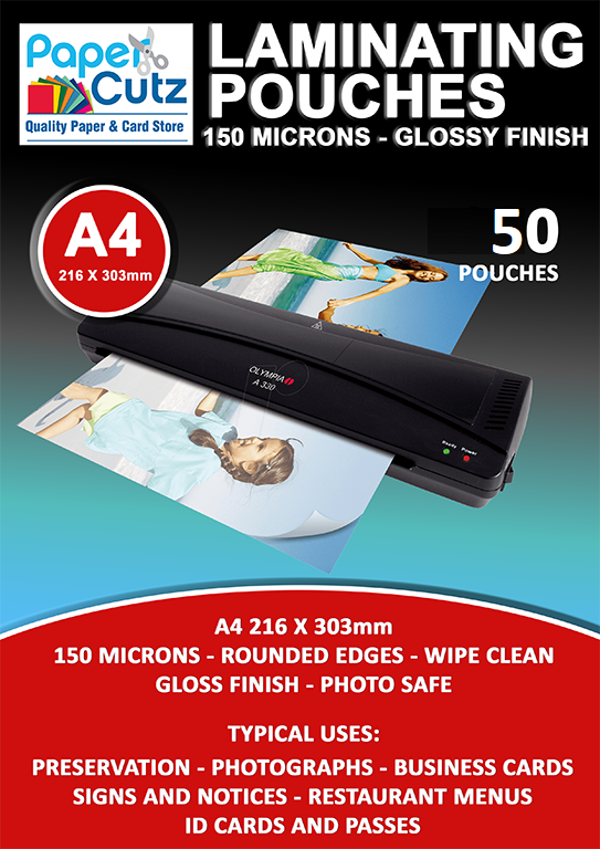 A4 Laminating Pouches 150micron Gloss x 50