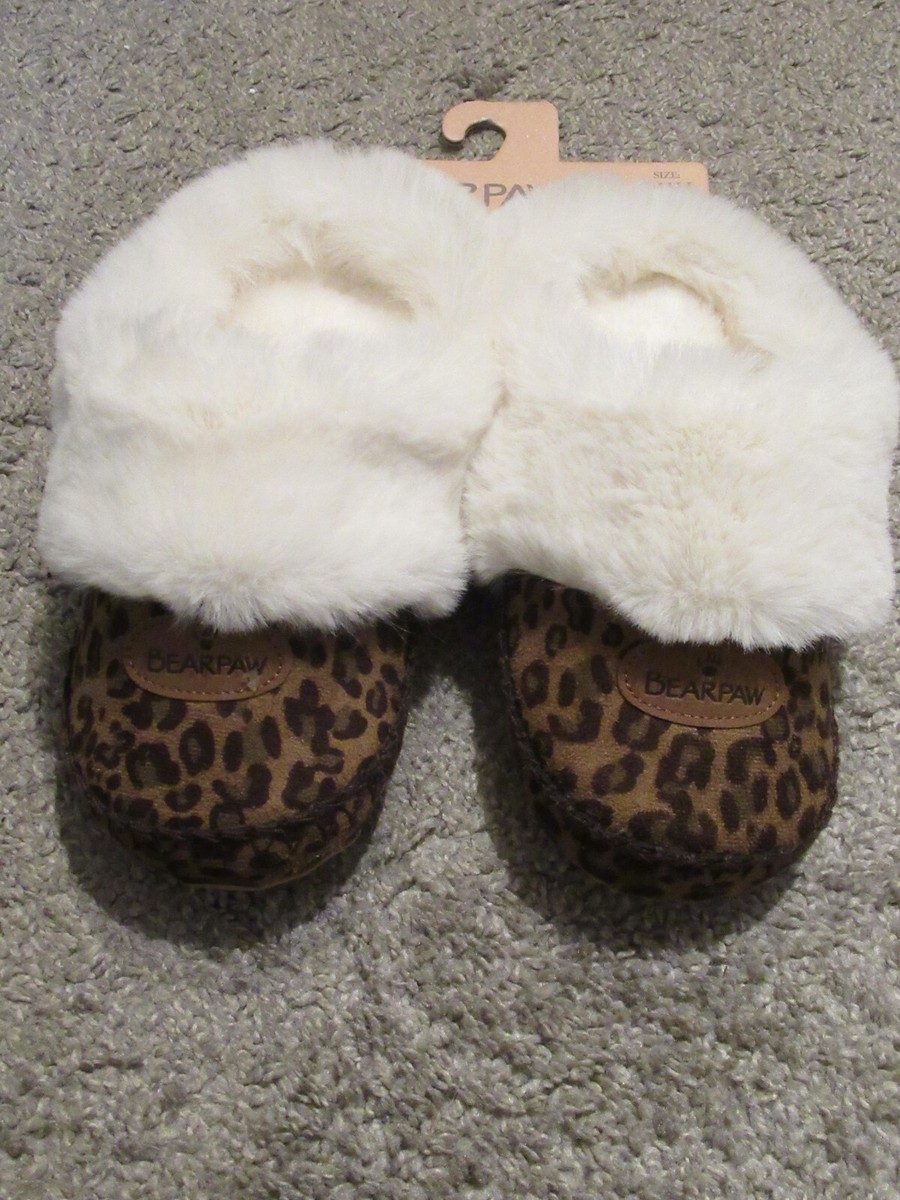 Bearpaw Womens Microsuede Faux Fur Scuff Slippers Leopard Print Size