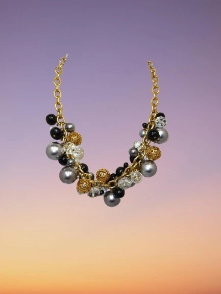 Collar Coach Signature Perla de Tahití Tono Dorado 18" Cha Cha Voluminoso Declaración Foto 2 de 4