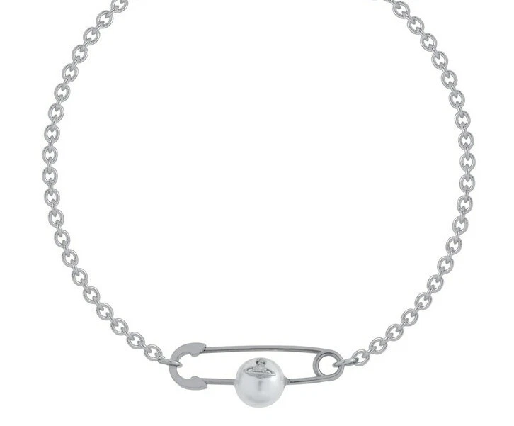 Vivienne Westwood Silver Safety Pin With Pearl Orb Bracelet. BRAND