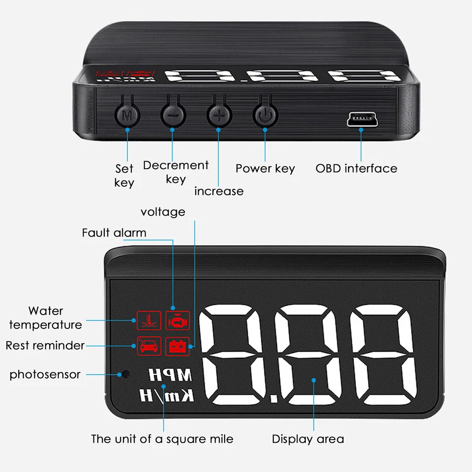 Car Glass HUD Digital Speedometer Projector Head Up Display OBD2 Overspeed Alarm - Image 4 of 4