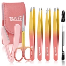 7PCS Tweezers Set for Women Facial Hair Precision Tweezer for Eyebrows with C...