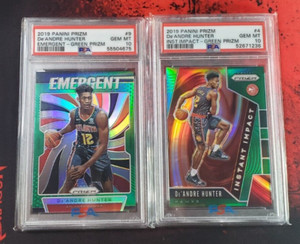 PSA 10 De'Andre Hunter RC â–ª 2019-20 Prizm GREEN Emergent & Instant Impact