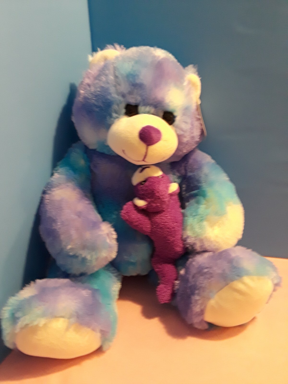 Goffa Mama Bear & Cub 20" Plush Stuffed Animal Blue Purple & White for