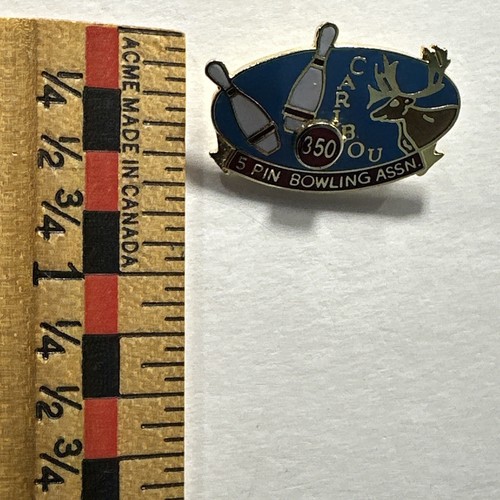 Retro 350 Caribou Bowling 5 Pin Association High Score Pins Ball Hat Lapel Pin - Picture 11 of 12