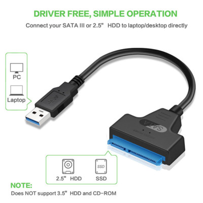 USB 3.0 To 2.5'' SATA III Hard Drive Adapter Cable-SATA To USB Converter-Black