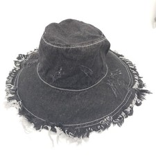 Denim Sun Hat Distressed Raw Edge Gray Black 3.5 in Brim Retro Look